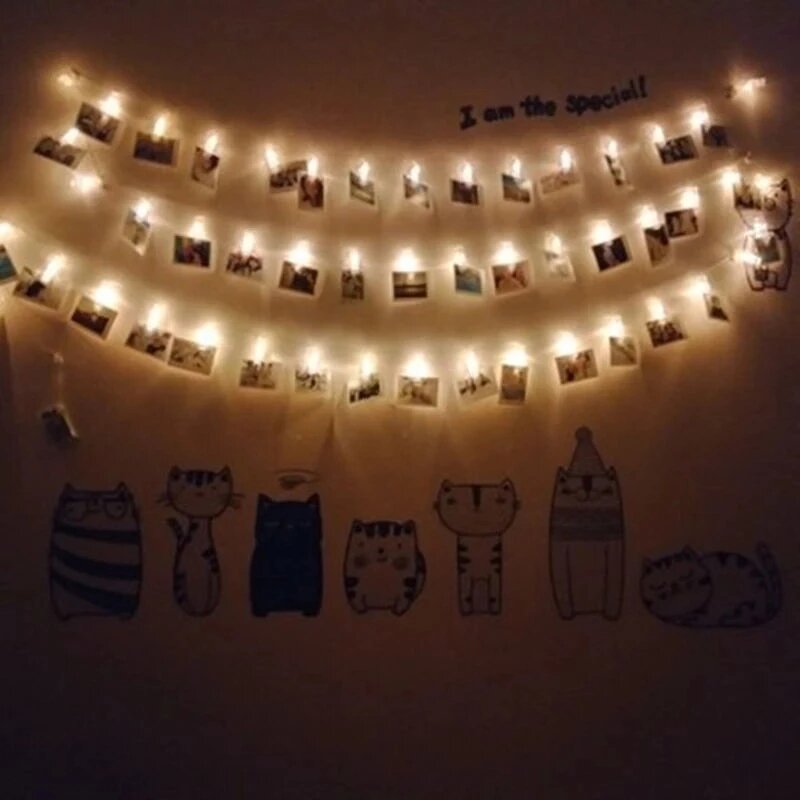Luzes LED String com foto Clip Holder, Bateria Fada Branco Quente, Fit para o Natal, Ano Novo, Casamento, Decoração de Casa, 1.5m, 10LEDs