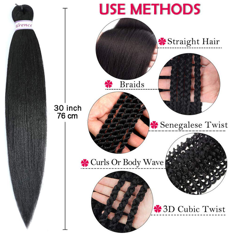 3Pcs Black 30 Inch Pre Stretched Braiding Hair Extensions Long Synthetic Braiding Hair Extensions For Women Girls