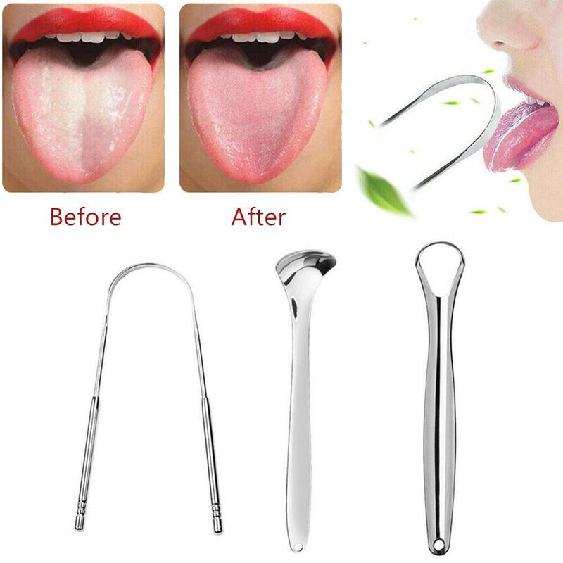3Pc/Set Tongue Scraper Cleaner With Travel Handy Case Dental Brush Bad Breath Kit Metal For Adults Eliminate Professional Tool