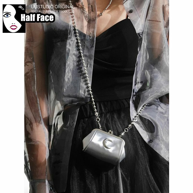 Женская многофункциональная сумка Y2K в стиле Харадзюку, Готическая усовершенствованная Сумочка с полумесяцем в стиле панк на одно плечо, миниатюрная сумка-тоут В Стиле Лолита на цепочке