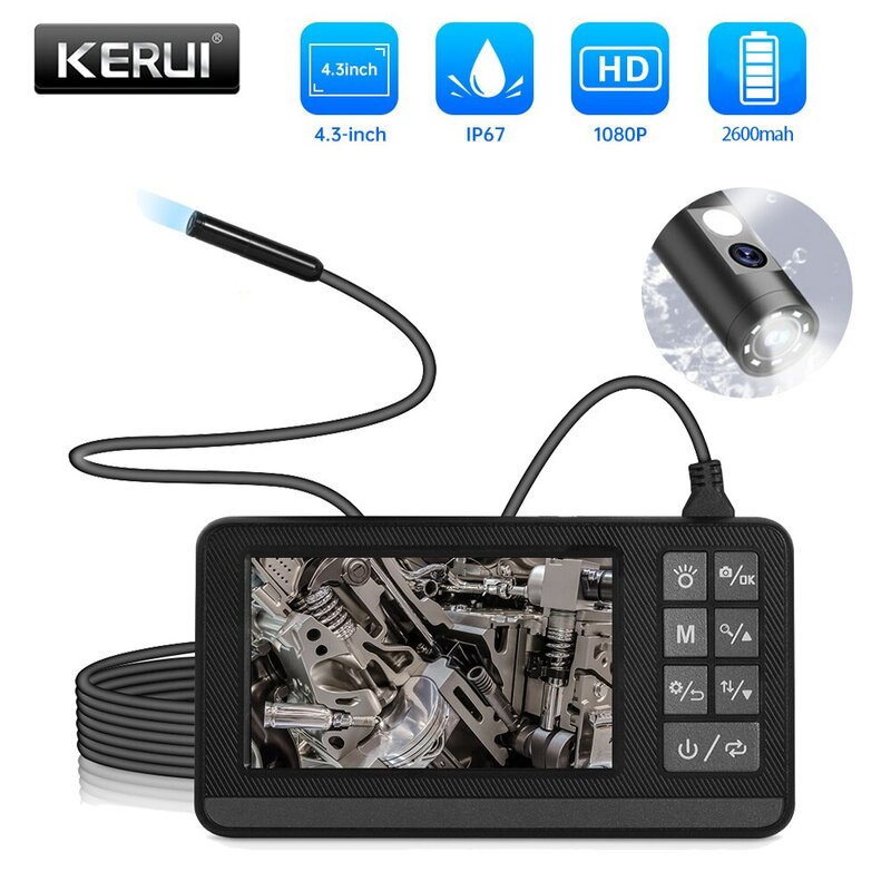 Kerui กล้องส่องตรวจอุตสาหกรรมเลนส์คู่พร้อมจอ IP67กันน้ำกล้องงู1080P แบบใช้มือถือ