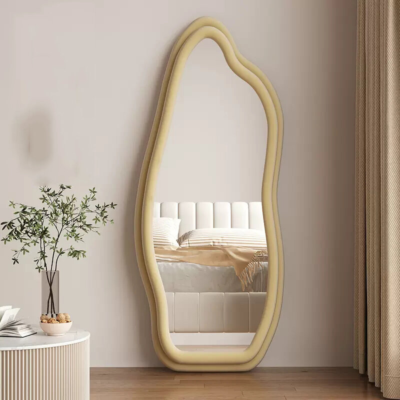 Dekorasi cermin Kawaii tidak beraturan, ornamen dekorasi dinding kamar tidur Miroir seluruh tubuh berdiri Panjang
