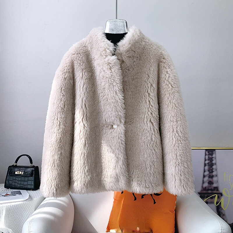 AYUNSUE – veste de tonte de mouton pour femme, manteau court en fourrure, décontracté, en laine, 100%, 2023