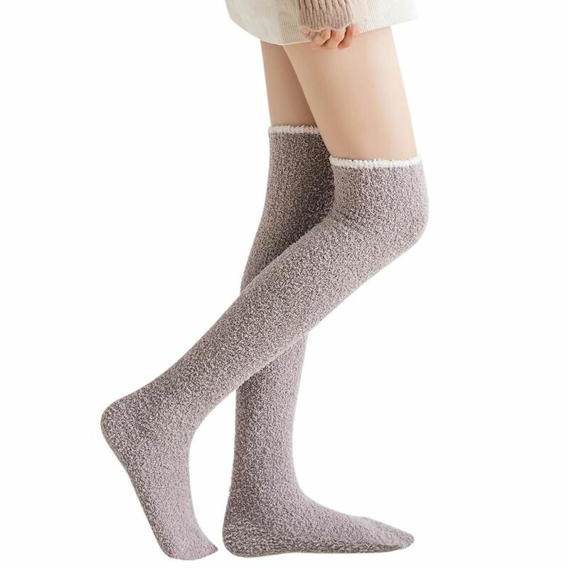 Engrossar as meias de nylon do joelho, Meias altas de coxa quente macia, aquecedores de perna, elástico, outono, inverno
