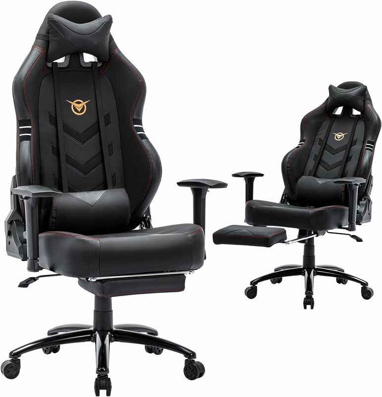 Duże i wysokie krzesło z podnóżkiem do gier 350 funtów-wyścigowe krzesło gracz komputerowy, ergonomiczne sztuka krzesło wysokim oparciem z szerokim siedzeniem,