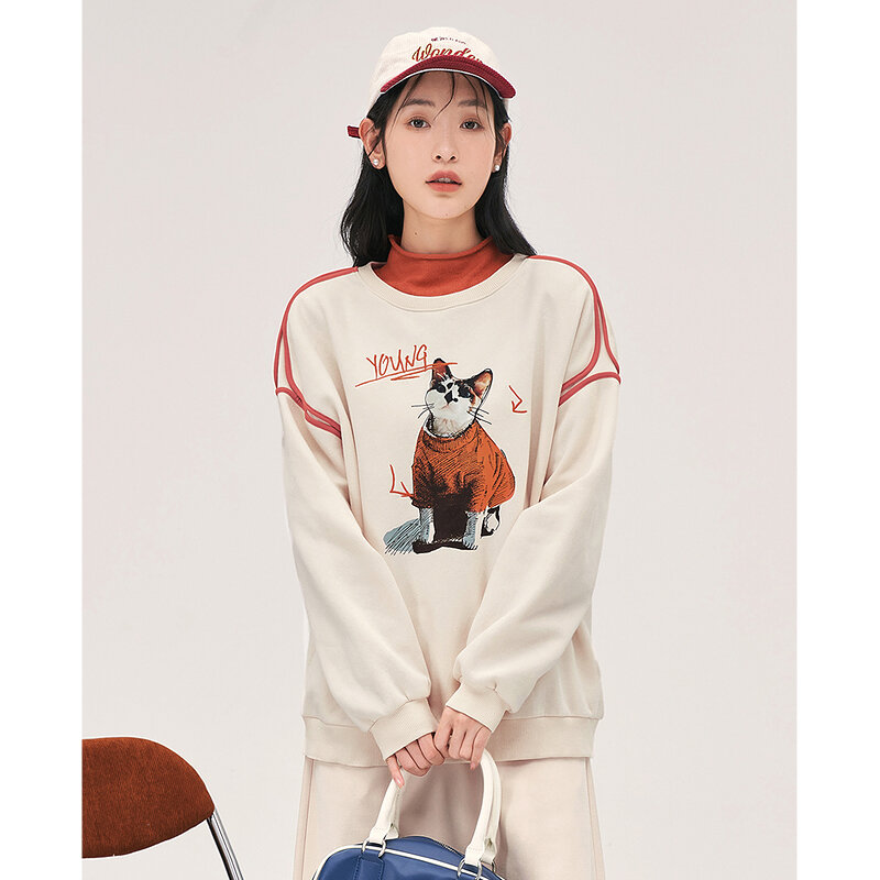 Toyouth-Sudadera de manga larga con cuello redondo para mujer, Jersey holgado con estampado de gato en 3D, ropa de calle informal cálida, invierno, 2022