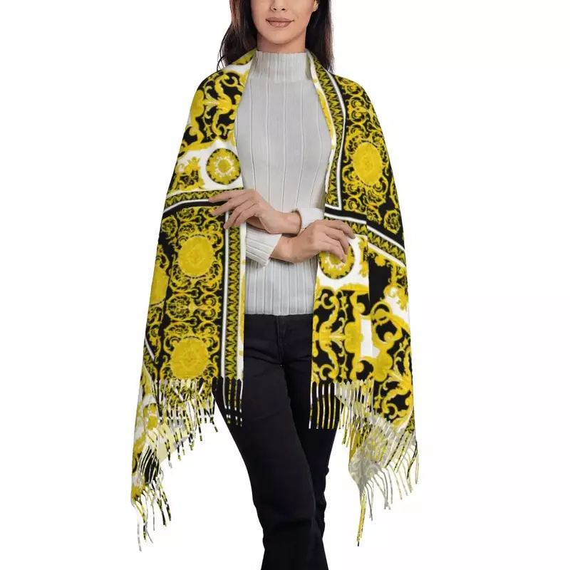 Роскошный современный барочный женский шарф-шаль с бахромой