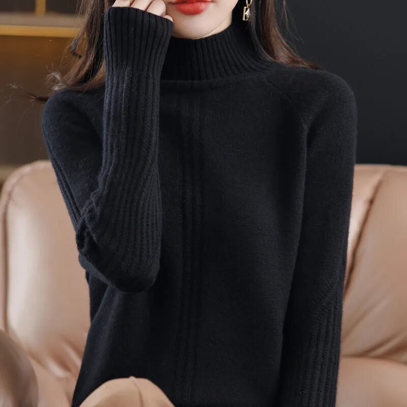 Pullover Pullover Frauen 2023new Herbst Winter koreanische lose Langarm High Collar Strickwaren Boden solide lässige Pullover weiblich