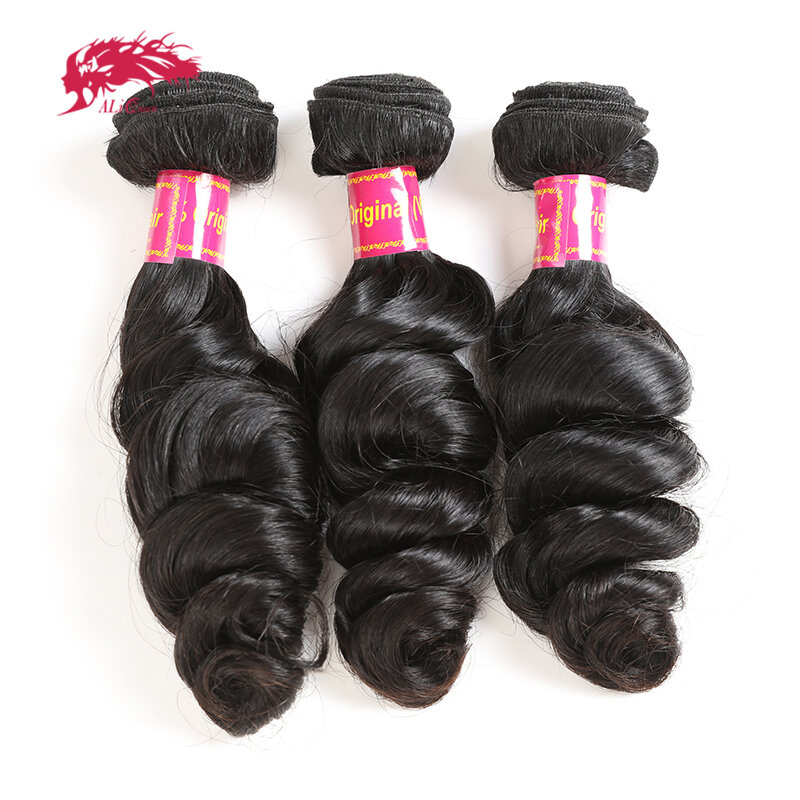 Bundel rambut manusia Virgin Ali Queen gelombang longgar Brasil satu Donor rambut manusia tenunan ganda dengan warna alami rambut dapat diputihkan
