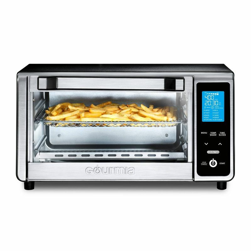Stainless Steel Gray Digital 4-Slice Toaster Oven Air Fryer: 11 Cooking Functions