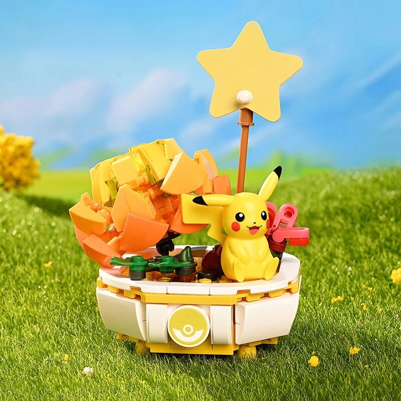 Nieuwe Pokemon Bouwsteen Pikachu Charmander Squirtle Model Speelgoedplant Gepotte Bloem Baksteen Huisdecoratie Kind Speelgoed Meisje Geschenken