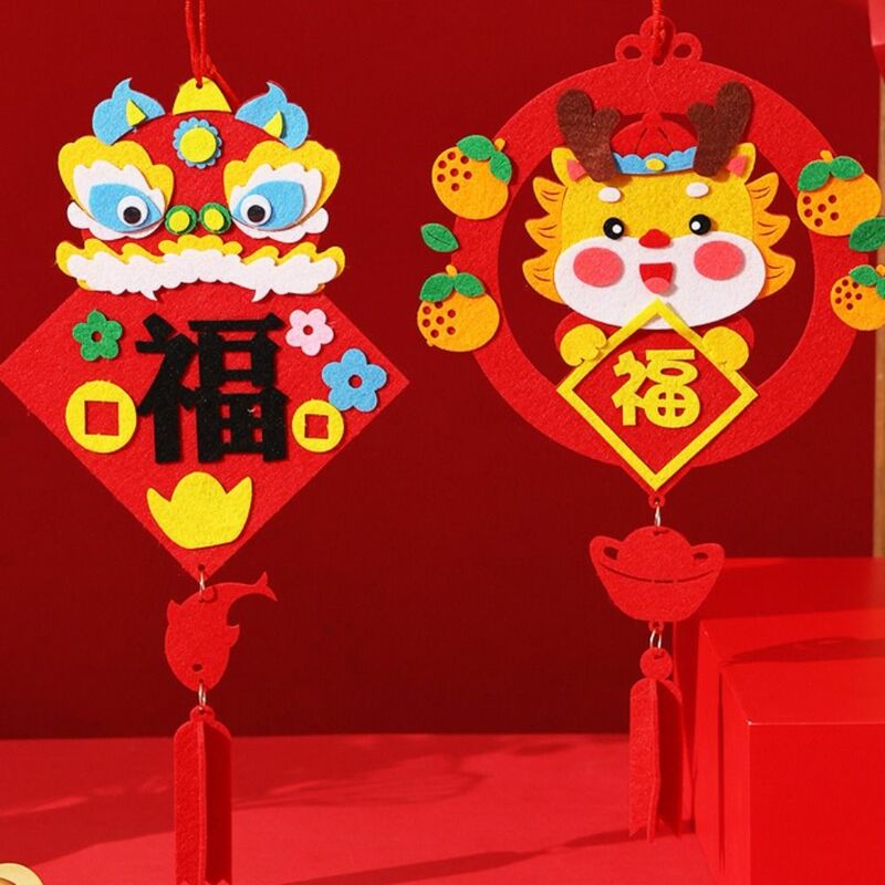 Mainan edukasi Tahun Baru, properti tata letak pola naga, liontin Dekorasi gaya Tiongkok, mainan DIY dengan tali gantung