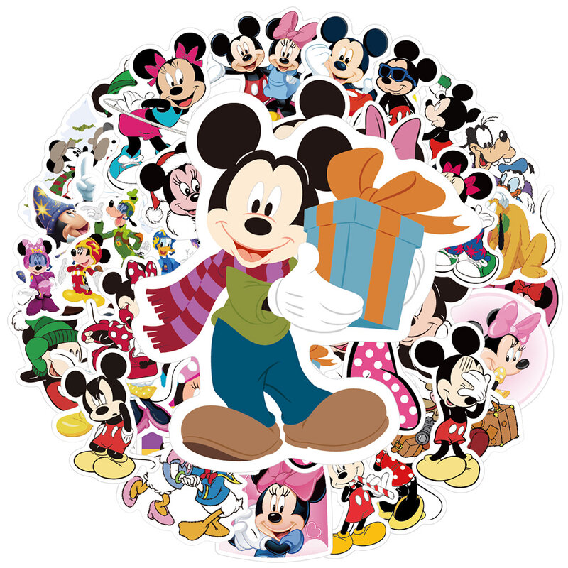 10/30/50 buah stiker Disney Mickey Mouse lucu telepon Skateboard gitar Scrapbook bagasi grafiti kartun mainan stiker anak-anak