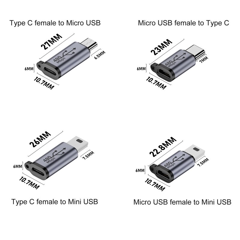 نوع C أنثى إلى مايكرو USB/TypeC أنثى إلى USB صغير/مايكرو USB أنثى إلى نوع C/مايكرو USB أنثى إلى USB صغير موصل محول