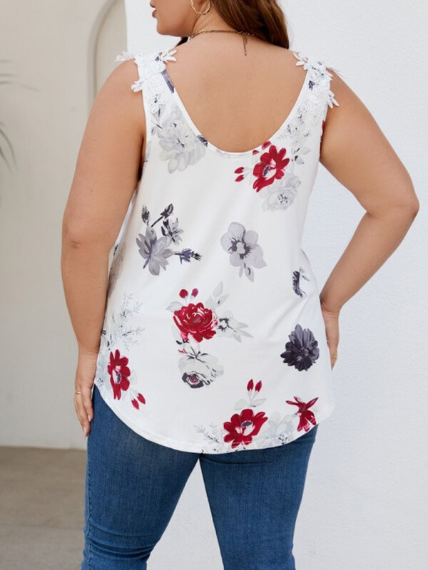 GIBSIE-Camiseta sin mangas con estampado Floral para mujer, blusa holgada con apliques de encaje, cuello redondo, sin mangas, estilo bohemio para vacaciones de verano, talla grande