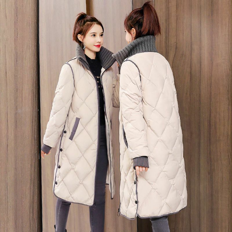 2024 odzież damska luźna Parka zimowa ciepła błyszcząca kurtka długa solidna stójka bawełniana płaszcz z podszewką T514