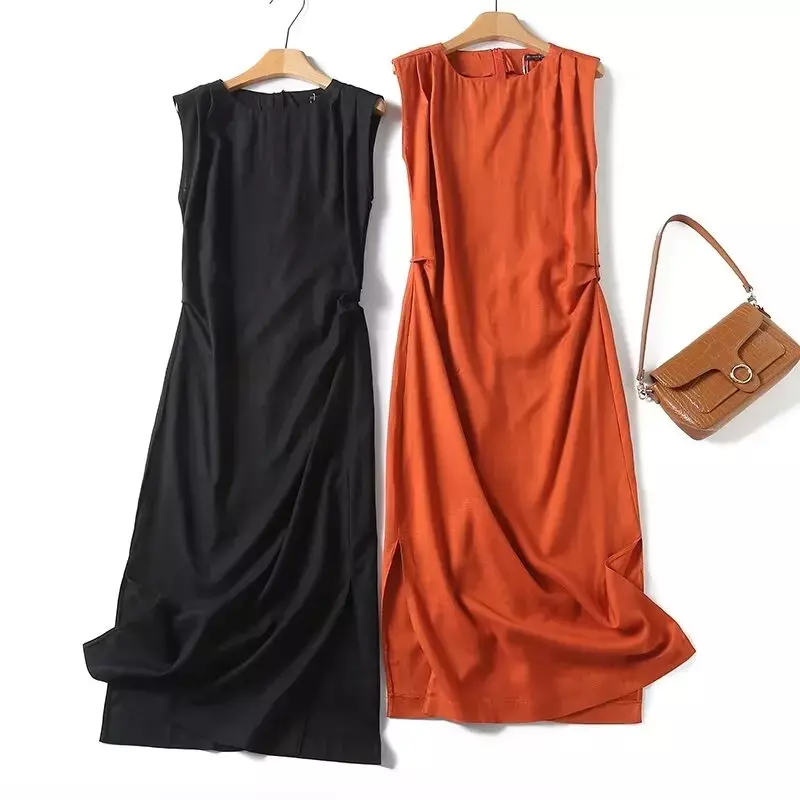 Women's Spring 2024 New Fashion Joker Advanced Design Sense Temperament Side Split Dress Retro Sleeveless Dress Vestidos