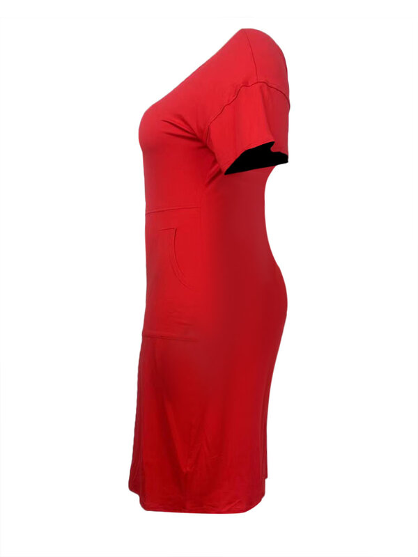 Lw Plus Size Kleider V-Ausschnitt gestreifte Tasche Design Kleid Sommer Kurzarm Midi Kleid Vestido lose lässige Frauen Kleidung Kleid
