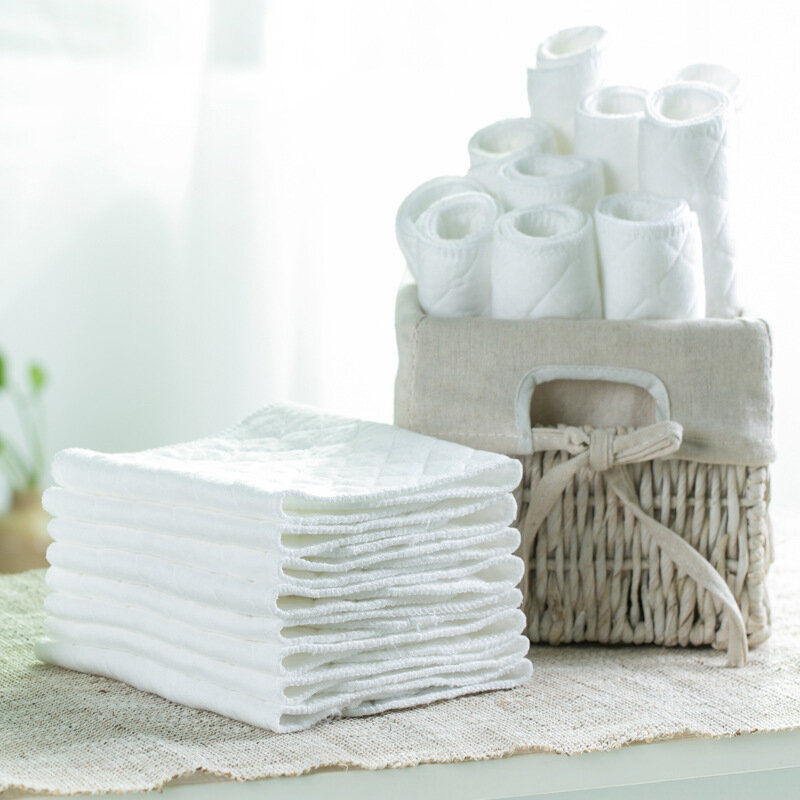 Couches en coton écologique pour bébé, 3 couches, tissu doux et respirant, Inserts réutilisables et lavables, doublures, 10 pièces