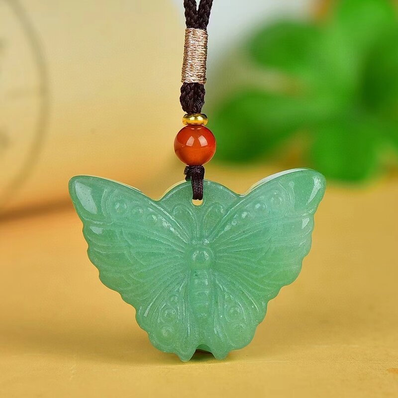 Aventurin Jade Anhänger Natur grün Stein Halskette Anhänger exquisite Frauen Schmetterling Amulett Schmuck Maskottchen Charms Schmuck