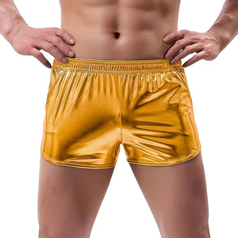 Celana pendek liburan luar ruangan celana pendek berkilau celana dalam warna polos celana dalam elastis pinggang elastis pria nyaman