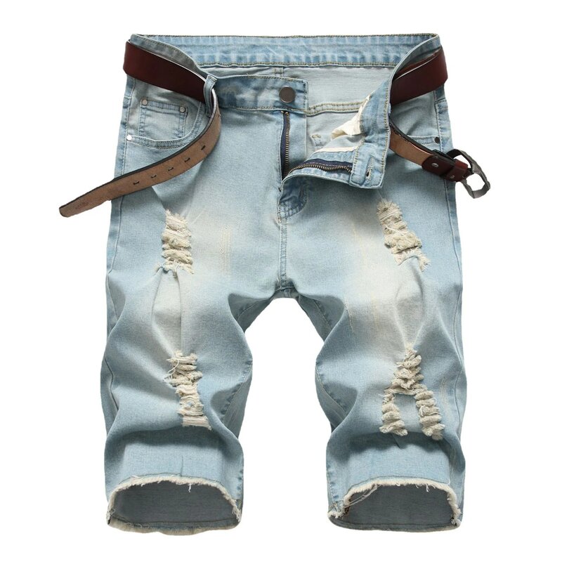 Мужские джинсовые шорты с эластичными дырками и потертостями
