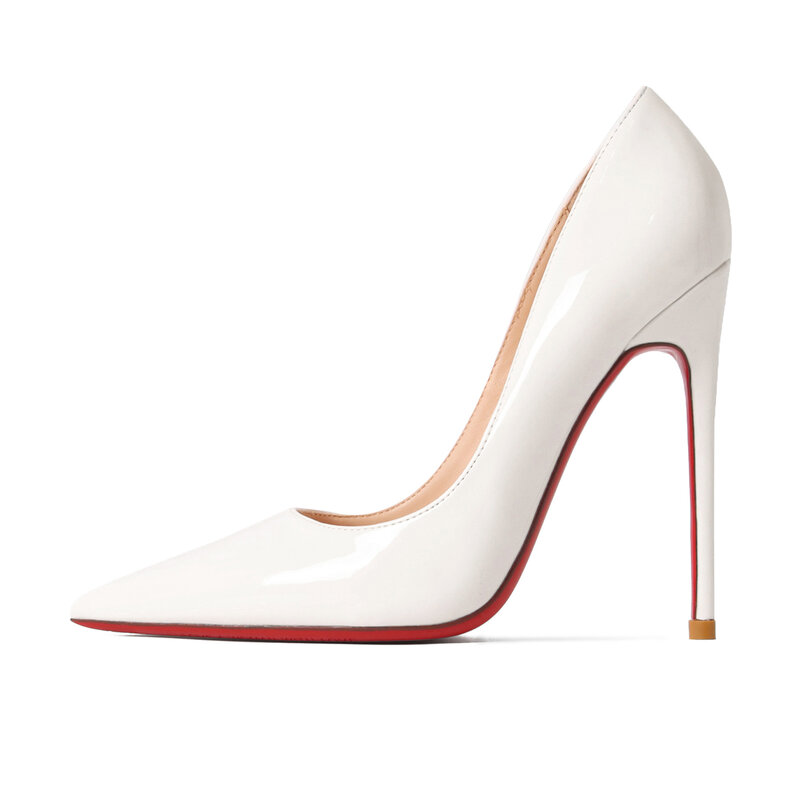 Zapatos de tacón blanco con punta estrecha y boca baja para novia, calzado Sexy de tacón alto con fondo rojo, zapatos de lujo individuales