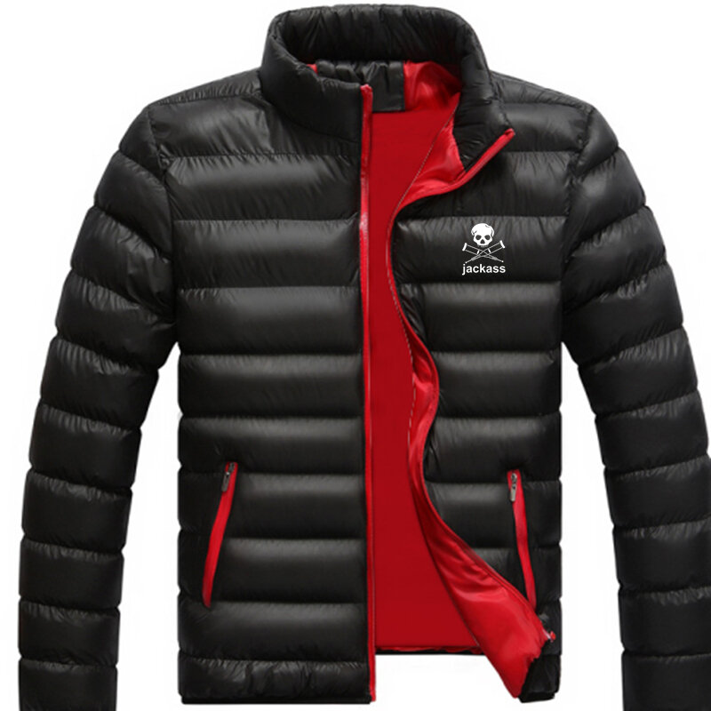 Jaket motif Logo Forever Jackass baru musim dingin 2023 pakaian jalanan pria bersaku kasual tebal katun hangat ritsleting bawah