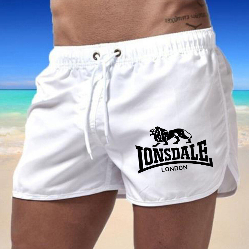 2024 Lonsdale กางเกงขาสั้นชายหาดกีฬาผู้ชาย, กางเกงขาสั้นฤดูร้อนเบากางเกงวอร์มหลวมมีกระเป๋า