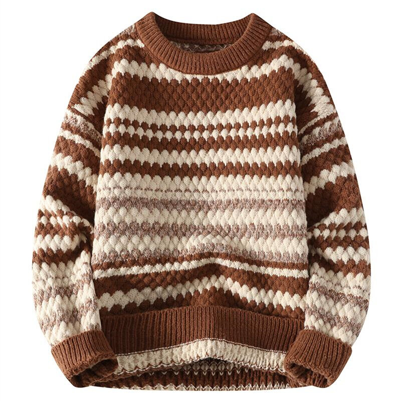 Wiosenny i jesienny nowy sweter męski z okrągłym dekoltem w stylu Retro luźne z dzianiny w stylu Casual swetry damskie w paski