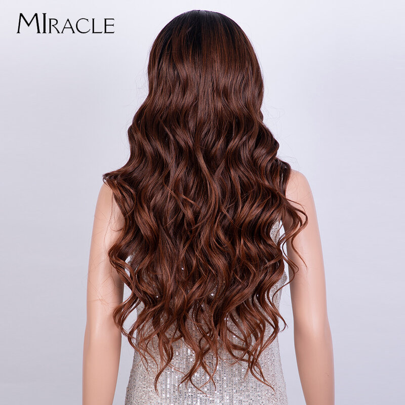MIRACLE-Perruque synthétique longue ondulée pour femme, perruques frontales en dentelle, Blonde, Rouge, Bleu, Vidéo, Cosplay, 30
