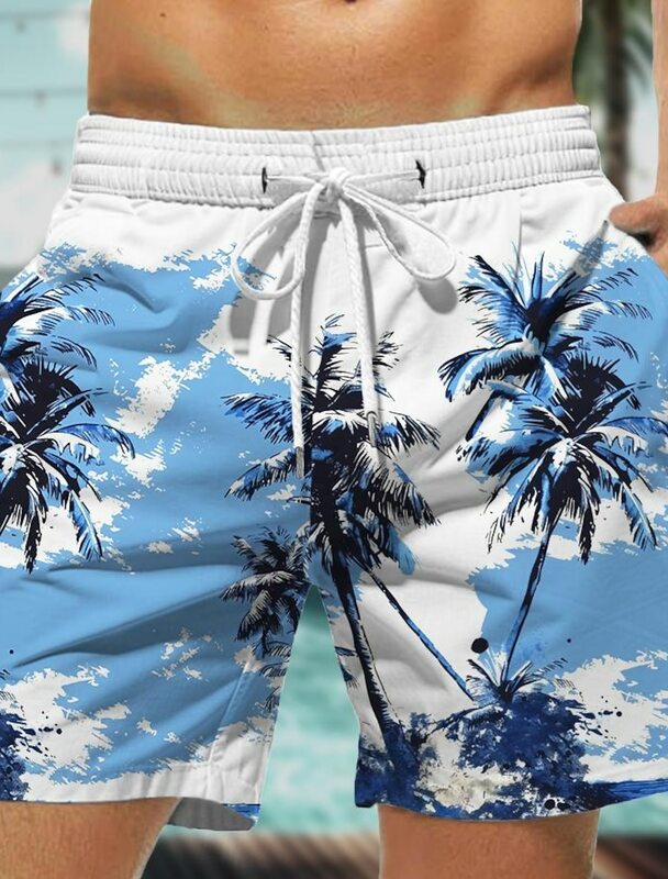 Fashion Coconut Tree Men's Board Shorts Hawaiian Shorts Swim Trunks Drawstring Short Holiday Beach Streetwear Harajuku