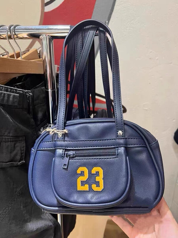 Bolso de hombro con bordado azul marino para mujer, bolsos de alta calidad con cremallera para las cuatro estaciones, estilo Preppy a la moda, Chic, 23