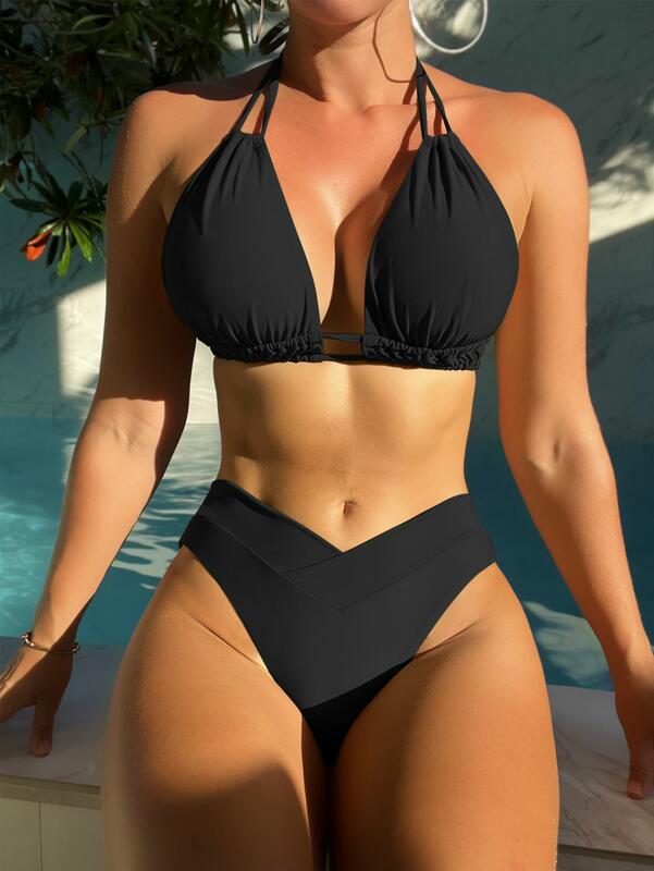 Sexy Halter Bikini Push Up 2024 New Female Swimsuit Women Swimwear Two-pieces Brazilian Biquini Set Bathing Suit Beach Wear