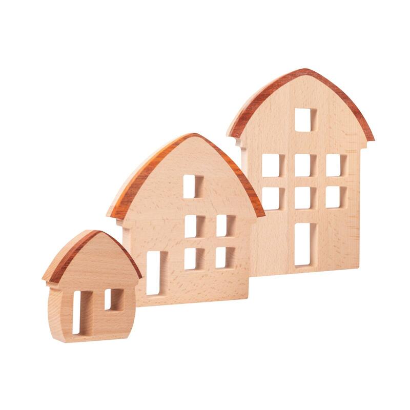 3Pcs Wood House Blocks House Decor Early Educational Wooden Sign Block for Preschool Party Favors Ages 4 to 8 Living Room