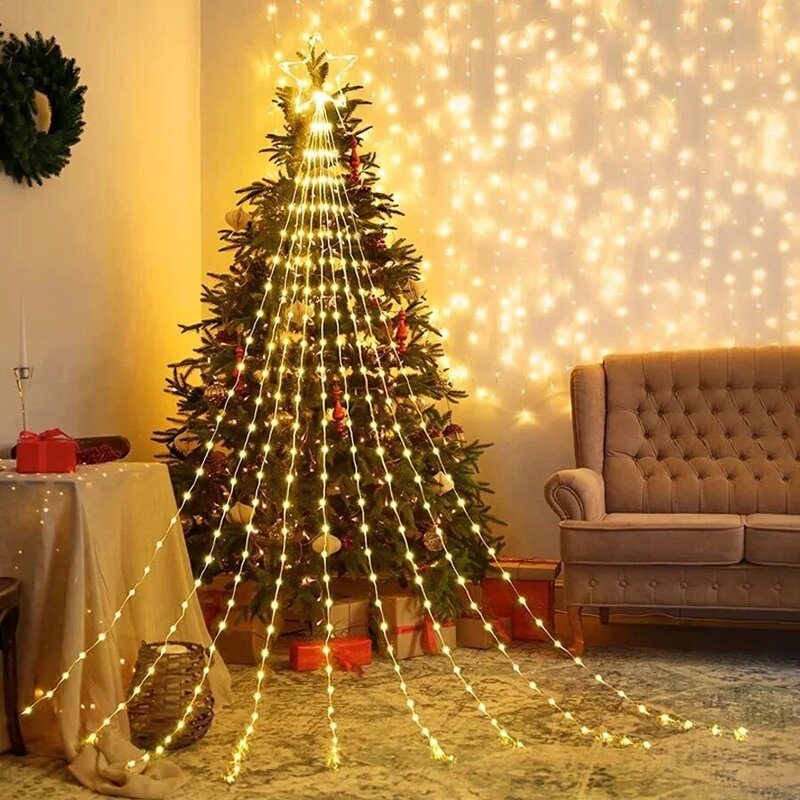 Creative LED Five-Pointed Star Waterfall Christmas String Lights Outdoor Waterproof Garden Decoration Garland for Party Holiday