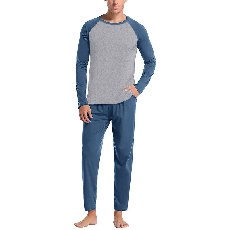 Conjunto de pijama de dos piezas para hombre, ropa de dormir, camisa de Color sólido, suave, para las cuatro estaciones