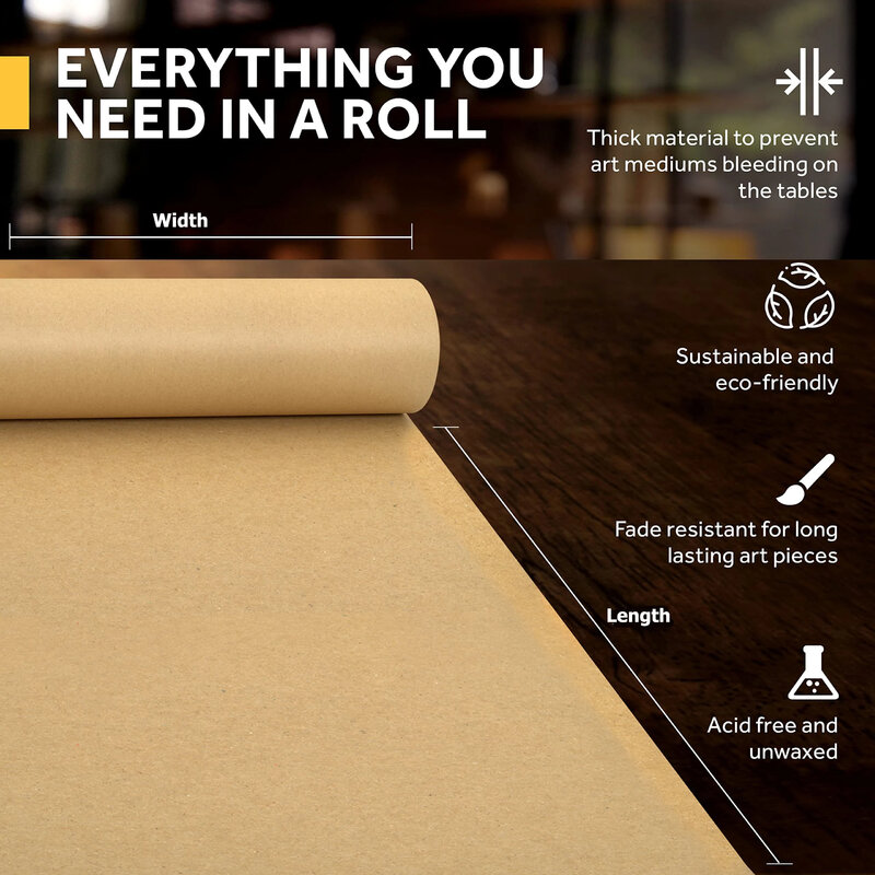 Brown Kraft Paper Ideal for Gift Wrapping Packing Roll for Moving Art Craft Shipping Floor Covering Wall 100% Recycled Material