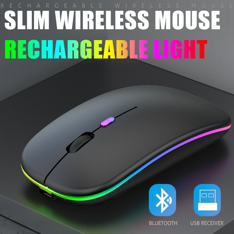 Mouse nirkabel Bluetooth 2.4G portabel, Mouse nirkabel USB, komputer, pengisian daya bercahaya