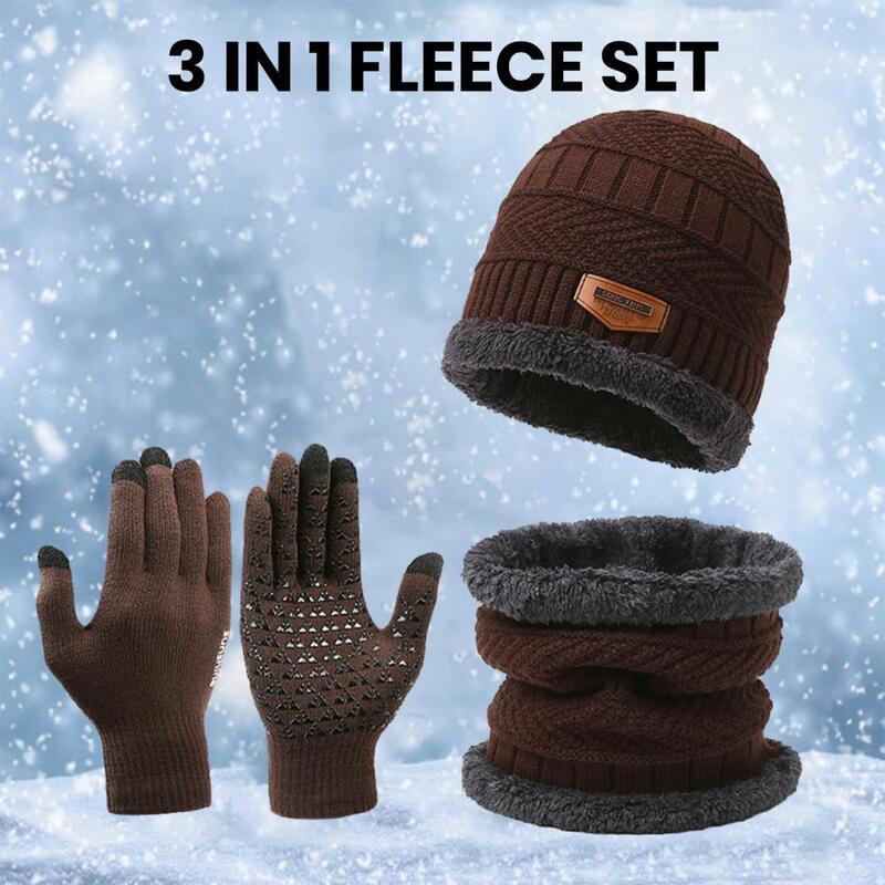 Winter Hat Set Lady Cycling Gloves Cozy Winter Accessories Set Knitted Hat Scarf Gloves for Men Soft Warm Windproof Outdoor