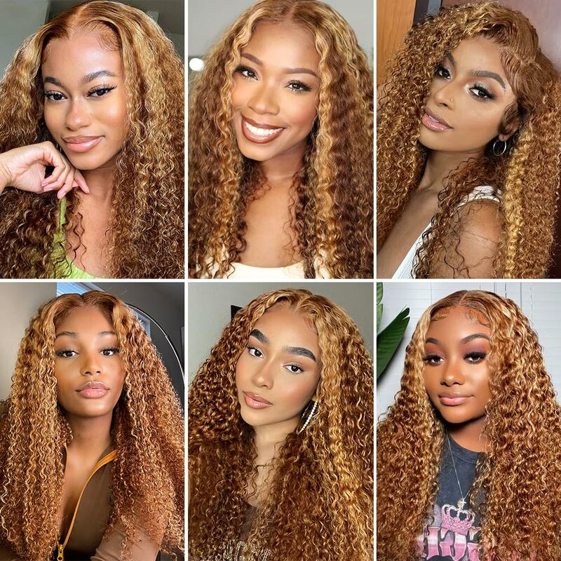 Highlight Ombre Curly Lace Front Wig Human Hair for Black Women 5/27 Highlight Ombre Deep Wave Brazilian Human Hair Wigs