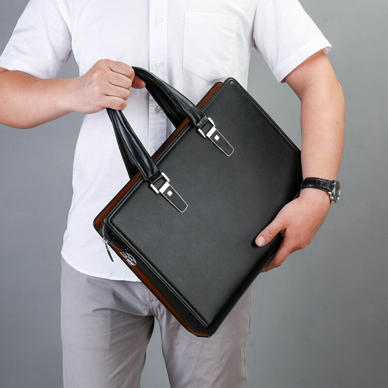 กระเป๋าเอกสารผู้ชายหนังธุรกิจ gembok KATA Sandi ความจุขนาดใหญ่กระเป๋าถือสำนักงานชายแมสเซ็นเจอร์สะพายไหล่กระเป๋า14 "แล็ปท็อป