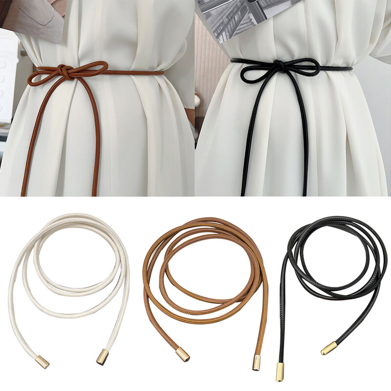 New Women Waistband Belts Knotted Thin Simple Belt Female Dress Long Waist Chain Decoration Solid Color Elegant DIY Slim Belt
