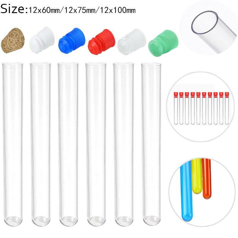 50 pçs novo tubo de teste plástico de alta qualidade 12mm * 100mm transparente tubo de teste plástico com tampa suprimentos de laboratório