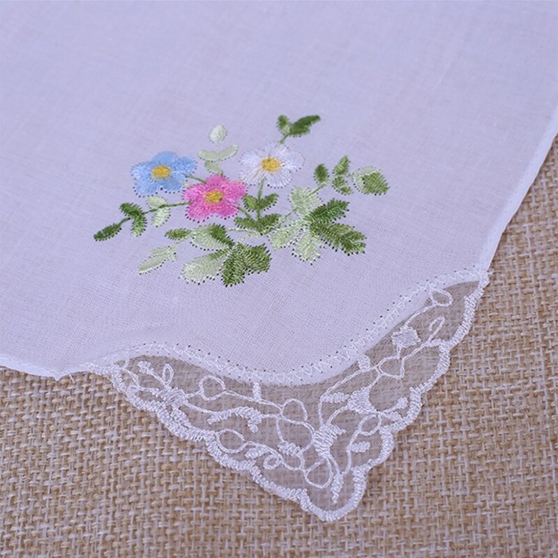 Plain Handkerchief Women Man HighAbsorbent Sweat Towel Embroidery Flower Hankie