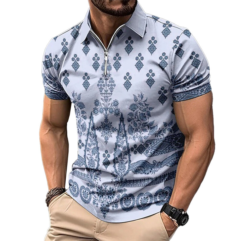 Рубашка мужская с принтом, Повседневная Деловая блузка, с коротким рукавом, из полиэстера, с воротником, деловой стиль, для офиса