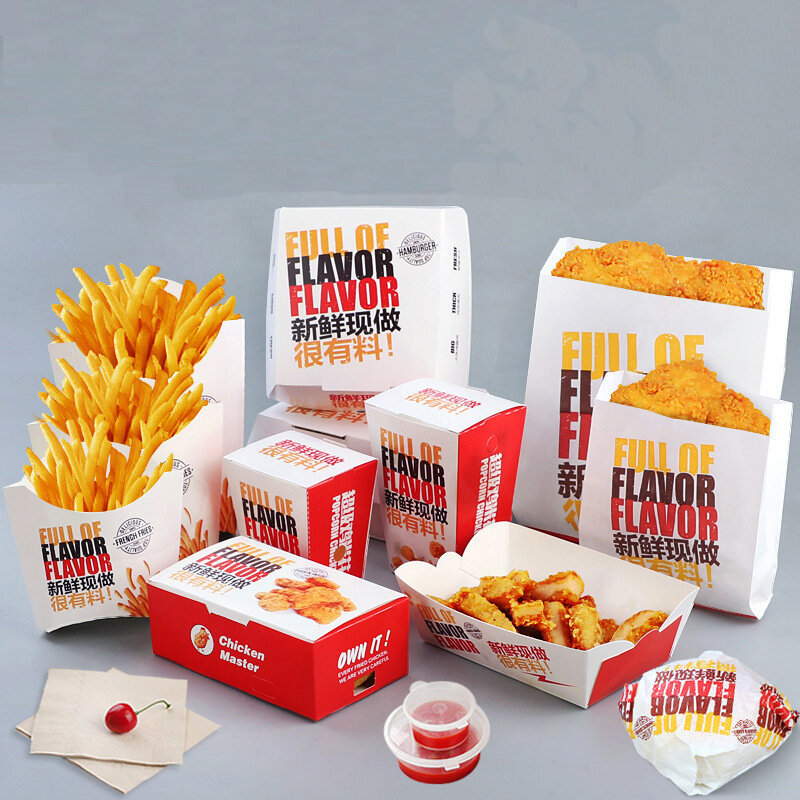 Customized productCustom Printed High Quality Recycled Take Away French Fries Paper Boxes Fast Food Burger Hamburger Packaging