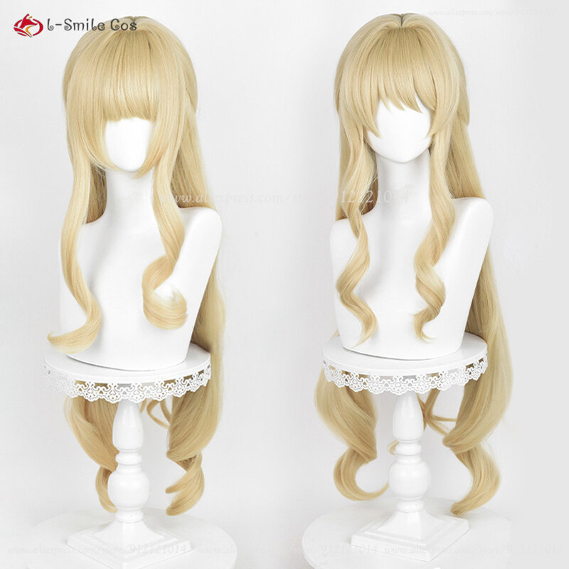 High Quality Fontaine Navia Cosplay Wig  95cm Linen Gold Wave Navia Wigs Heat Resistant Synthetic Hair Scalp Wigs