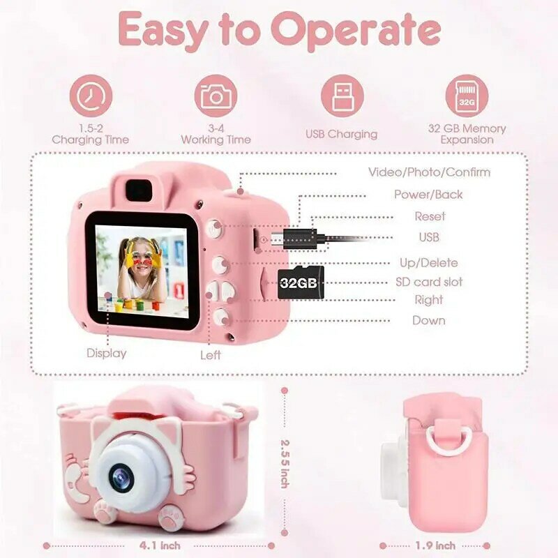 กล้องเซลฟี่1080P HD หน้าจอคู่สำหรับเด็ก kado ulang tahun ของเล่นกลางแจ้งสำหรับเด็กกล้อง fotos infantil juguetes niñas แบบกล้องถ่ายภาพของเด็ก