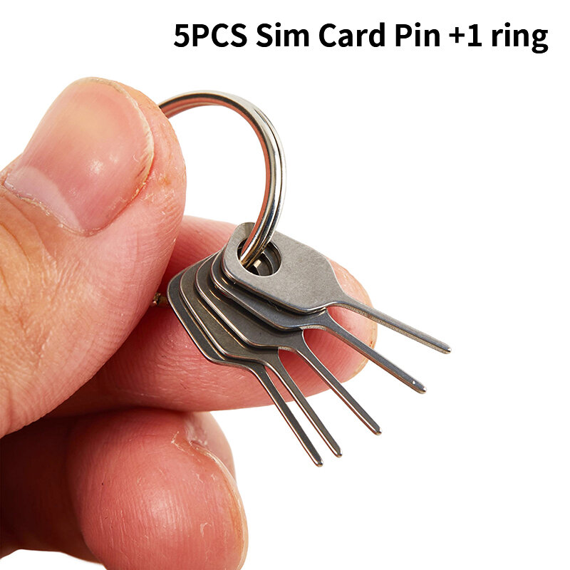 紛失防止SIMカード取り外し針ツール、キー付きSIMカードピン、電話の測定ピン、SIMカードトレイの折りたたみ、キーリング、5個